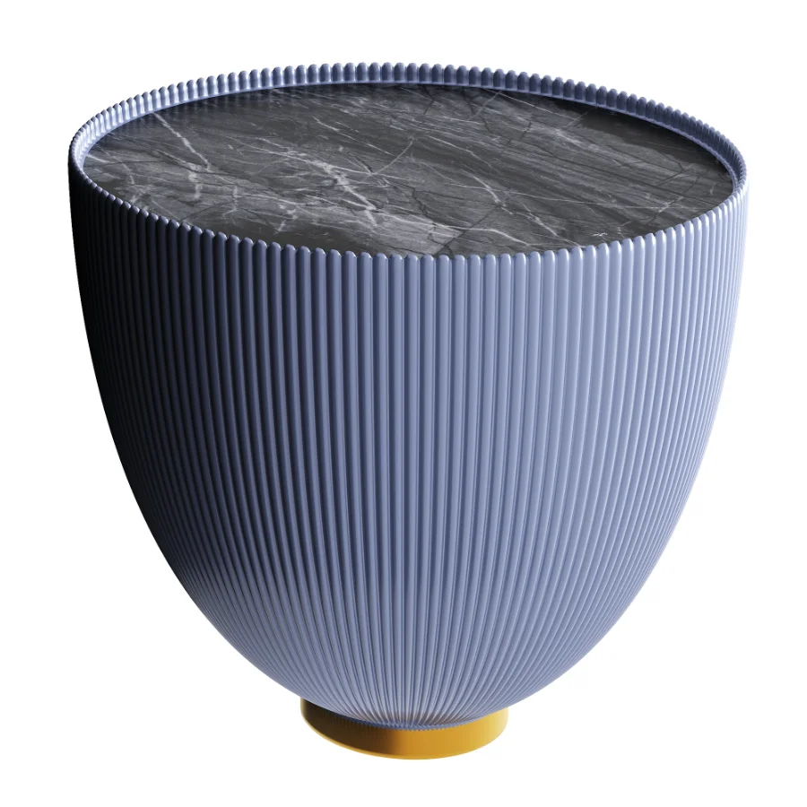 Round Sintered Stone Leather Drum Coffee Table Set - Image 2