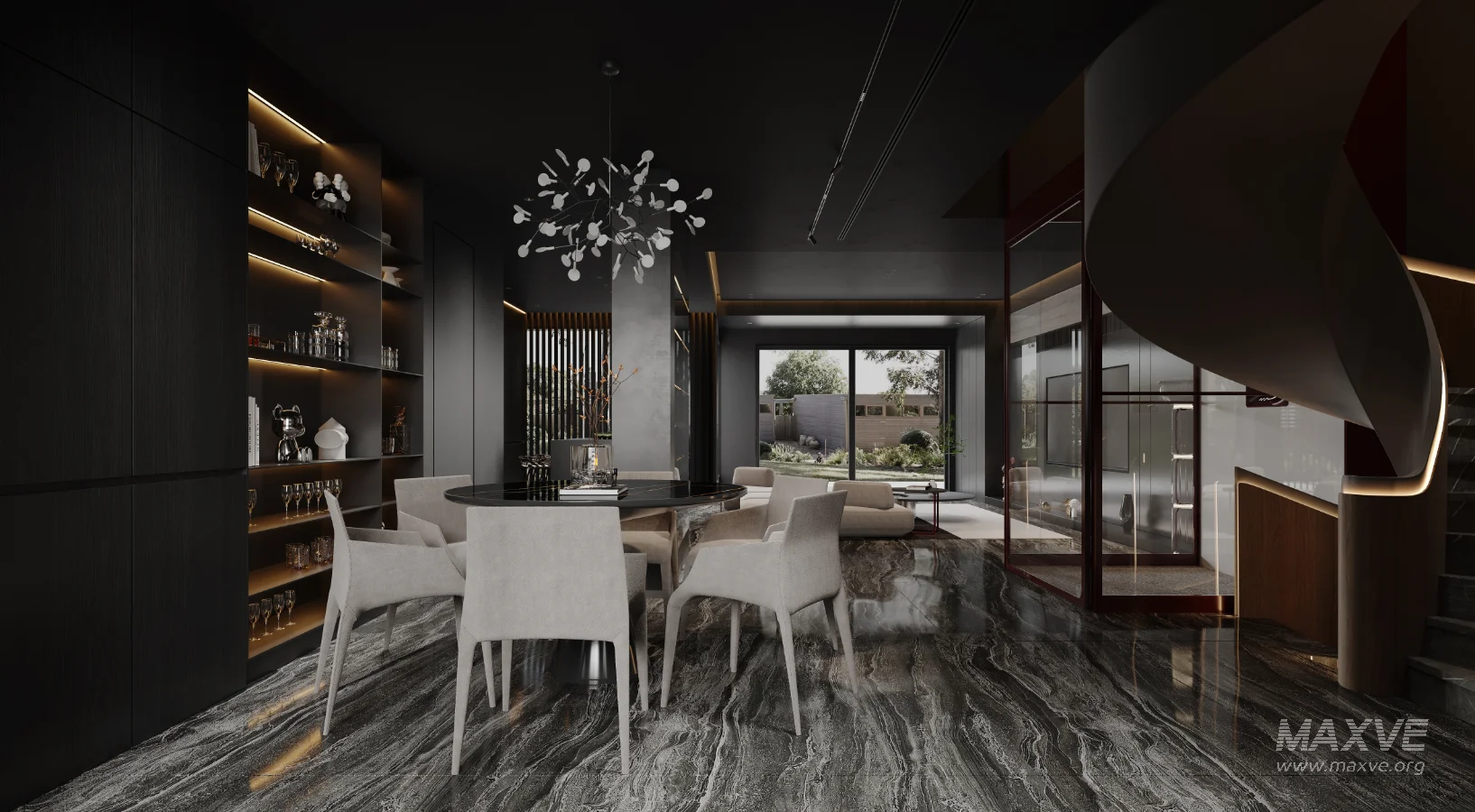 Modern living room and dining room interior scene - Image 3