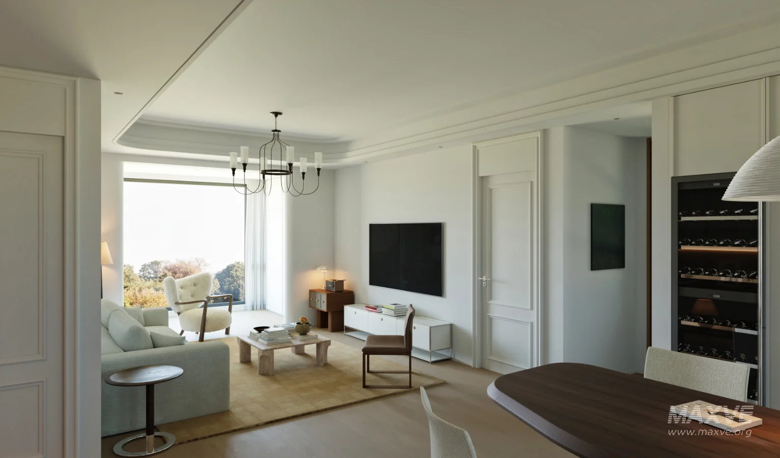 Modern living room and dining room office room interior scene - Image 4