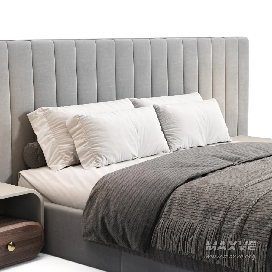 Walvia Gray Velvet Luxury Wide Headboard Bed - Image 3