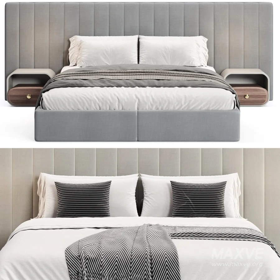 Walvia Gray Velvet Luxury Wide Headboard Bed - Image 5