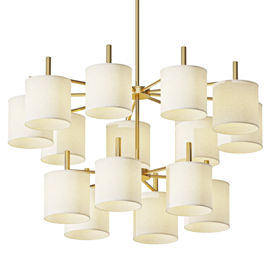 Ellis Two Tier Chandelier Antique Brass Linen Shades - Image 1