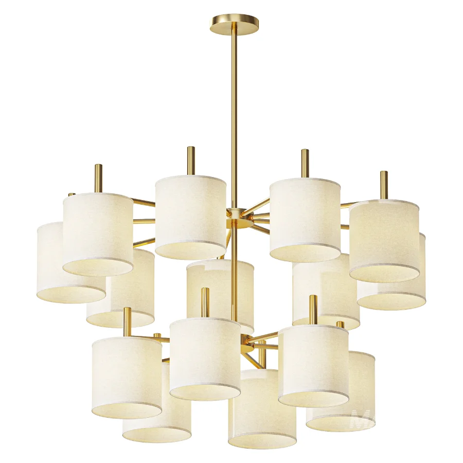 Ellis Two Tier Chandelier Antique Brass Linen Shades - Image 2
