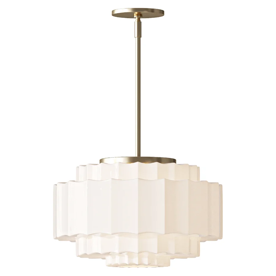 Antique Brass Tiered Opal White Glass Pendant Light - Image 1