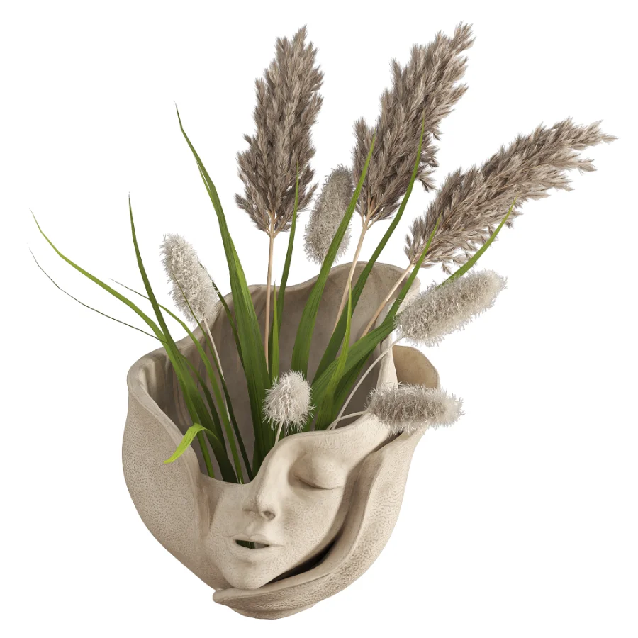 Ceramic Head Face Vase Pampas Grass - Image 4