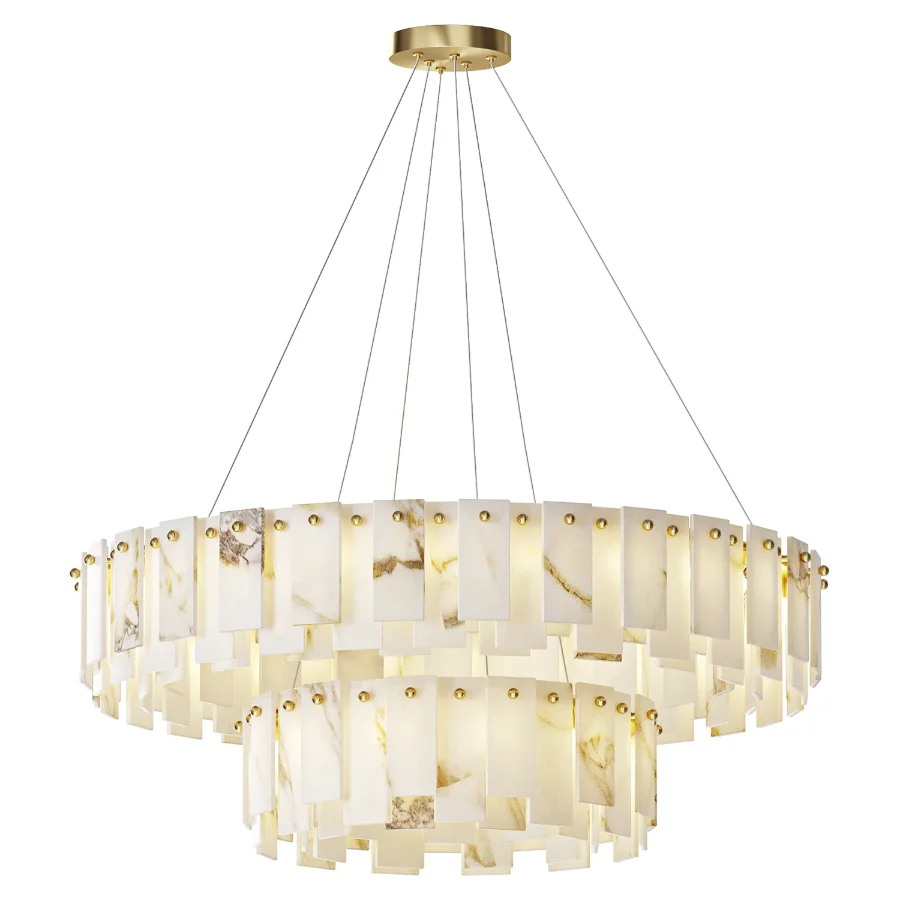 Double Round Alabaster Chandelier - Image 1