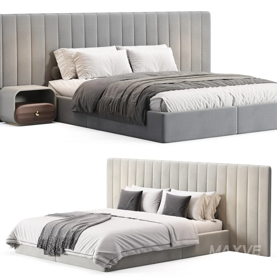 Walvia Gray Velvet Luxury Wide Headboard Bed - Image 6