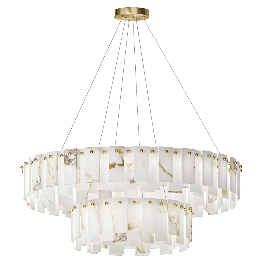 Double Round Alabaster Chandelier - Image 2