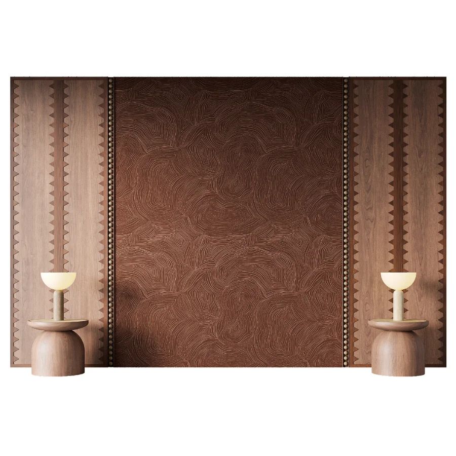 Timeless Wood Headboard with Artistic Panels - Image 3