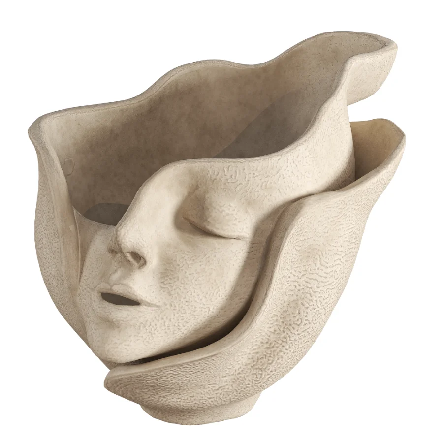 Ceramic Head Face Vase Pampas Grass - Image 3