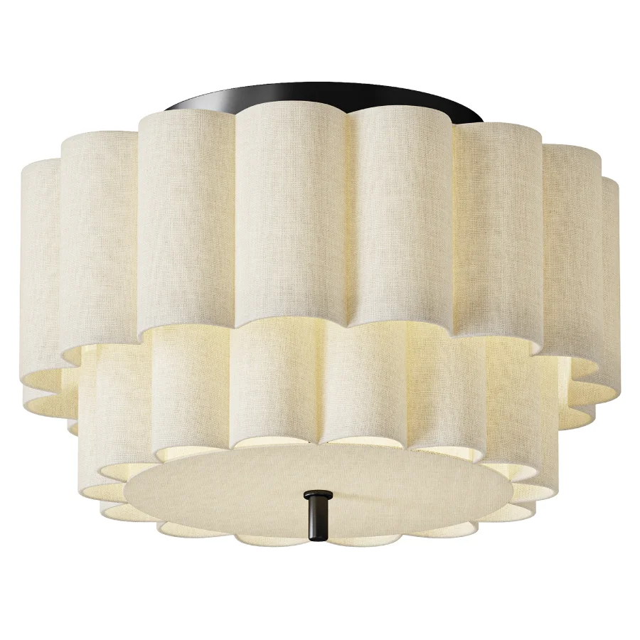 Lights & Lamps Folia Scalloped Natural Linen Flush Pendant - Image 1