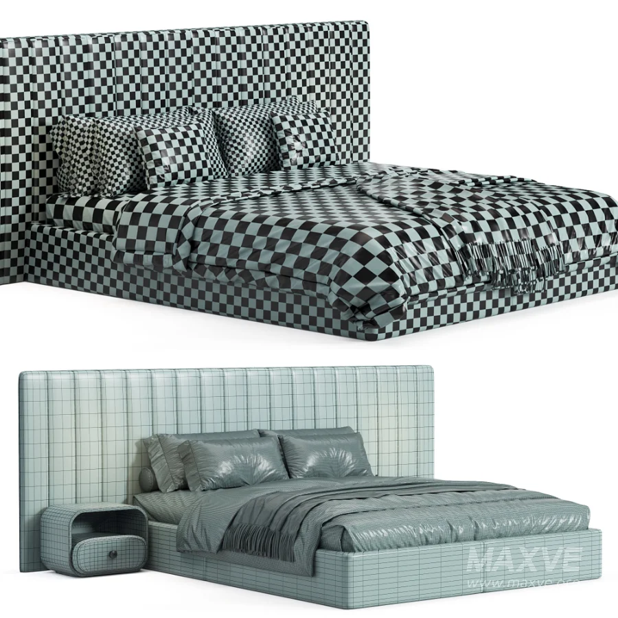 Walvia Gray Velvet Luxury Wide Headboard Bed - Image 2