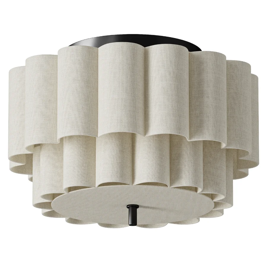 Lights & Lamps Folia Scalloped Natural Linen Flush Pendant - Image 2