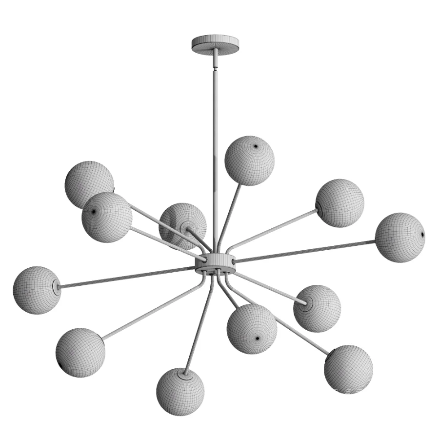 Brass Firework Opal Glass Globe Sputnik Chandelier - Image 3