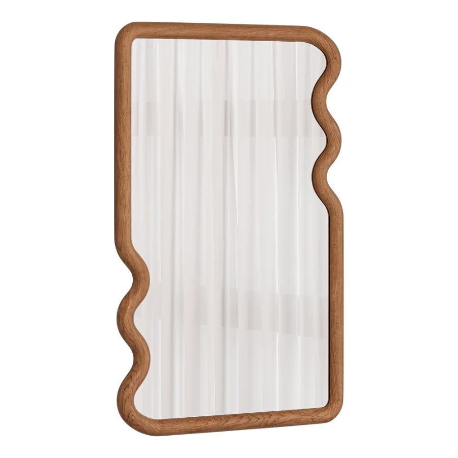 Scallop Edge Wood Rectangular Wall Mirror 03 - Image 1