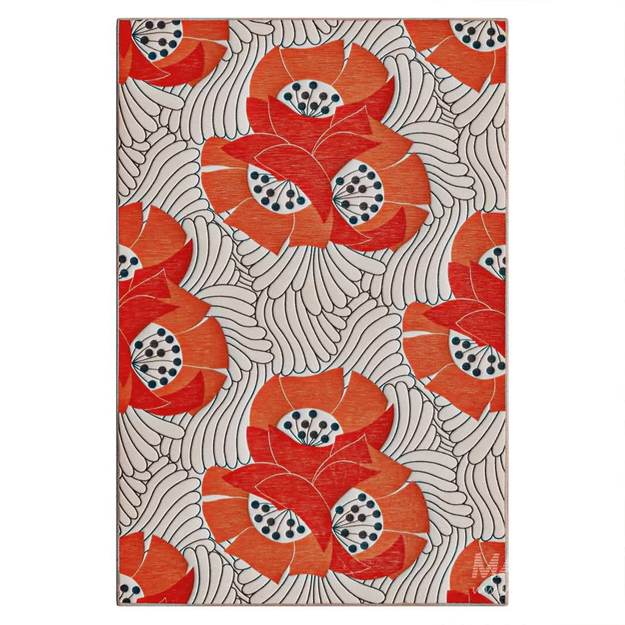 Japanese Poppy Multi Machine Washable Rug - Image 2