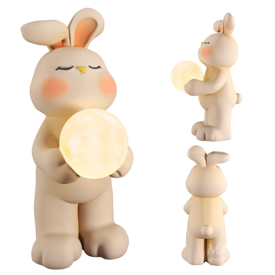 Stylized Rabbit Figurine Moon Lamp - Image 2