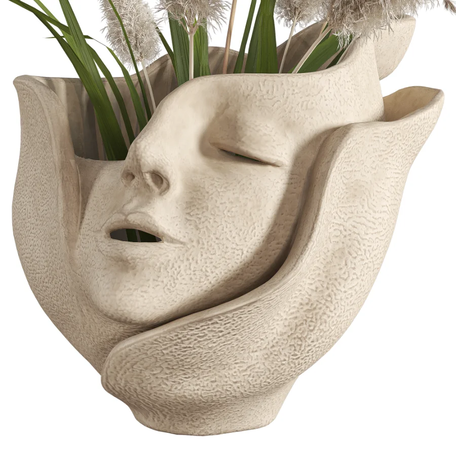 Ceramic Head Face Vase Pampas Grass - Image 5