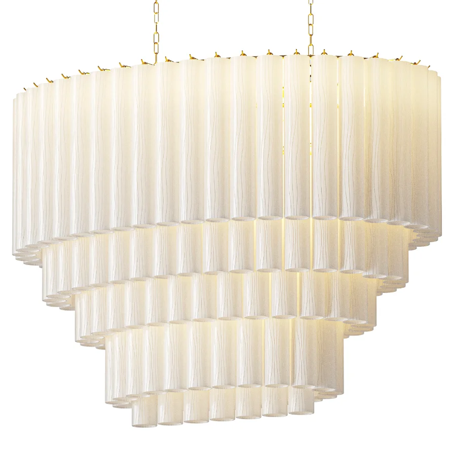 Large Chandelier Murano Glass 120 White Cylinders 70s - Image 2