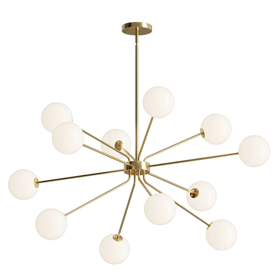 Brass Firework Opal Glass Globe Sputnik Chandelier - Image 1