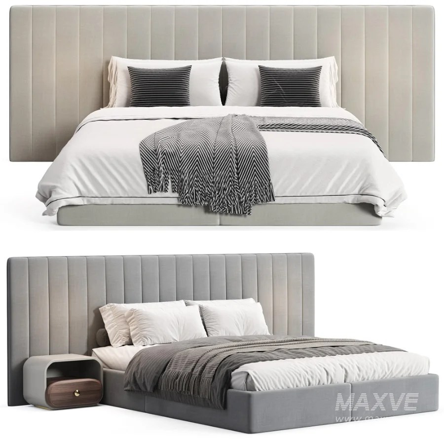 Walvia Gray Velvet Luxury Wide Headboard Bed - Image 4