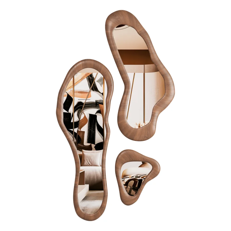 Irregular Organic Wooden Wall Mirror Set - Image 2