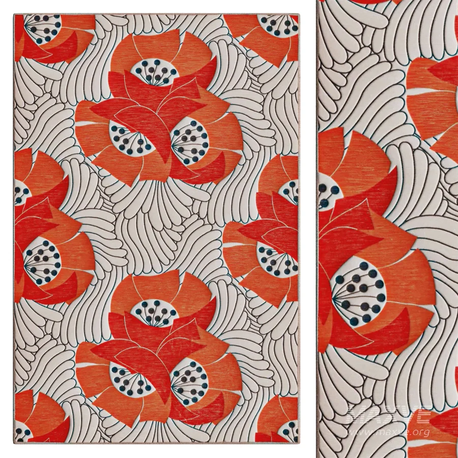 Japanese Poppy Multi Machine Washable Rug - Image 1