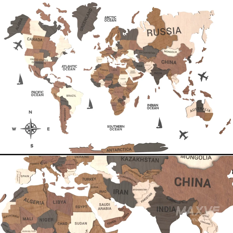 Wooden World Map Wall Decor - Image 1