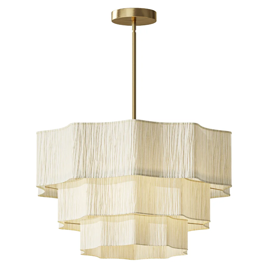 Woven Ivory String 3 Tier Round Lantern Chandelier - Image 1