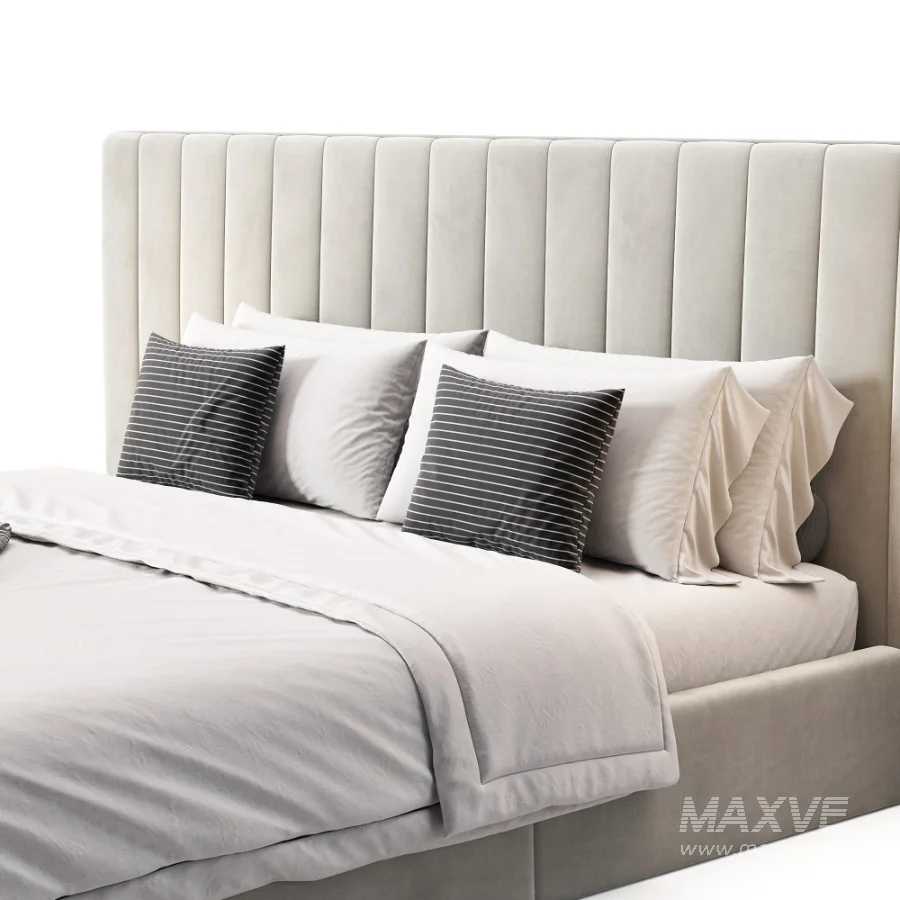 Walvia Gray Velvet Luxury Wide Headboard Bed - Image 1