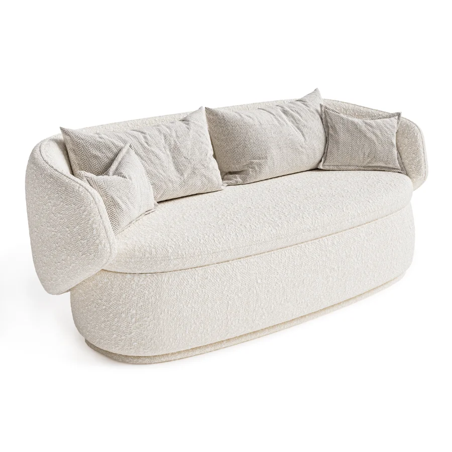 Modern Organic Curved Sofa with Velvet Pillows - Image 4