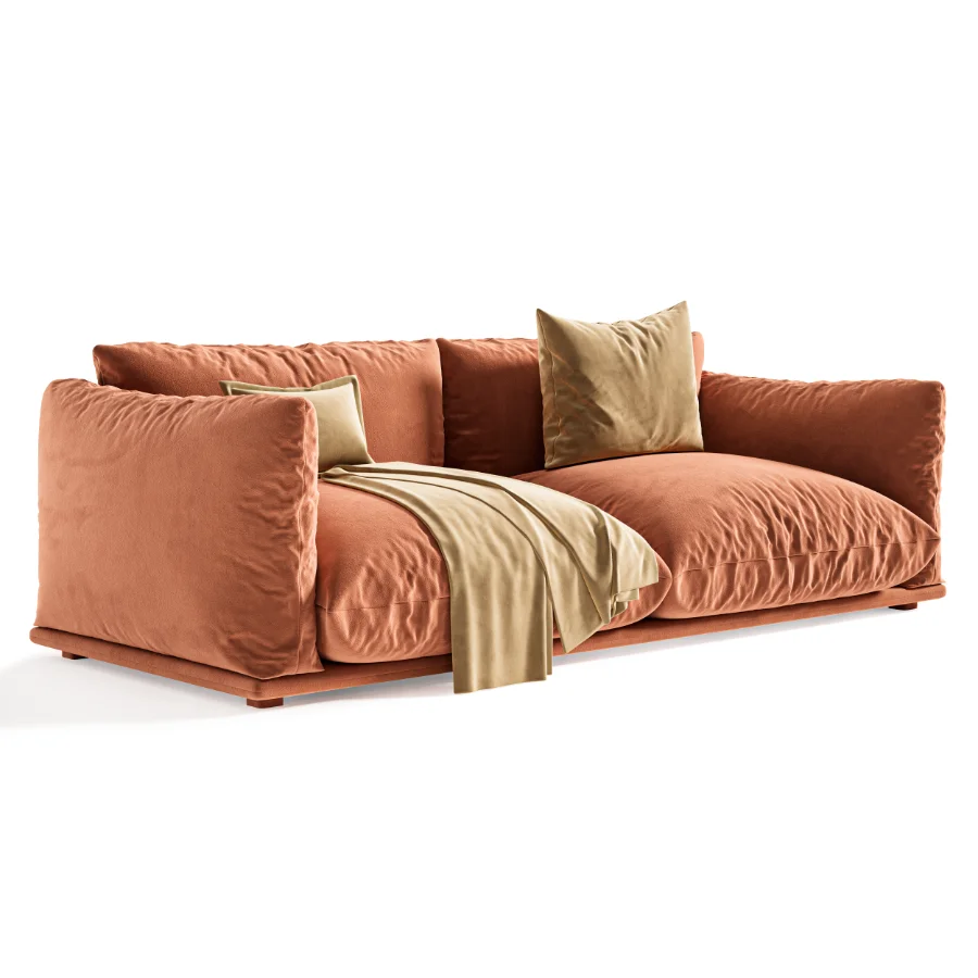 Modern Soft Velvet Sofa with Cushions and Throw Blanket - Image 4