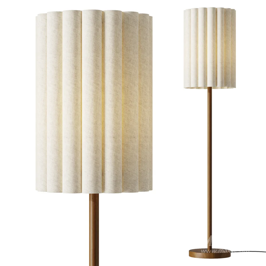 FareDecor Folia Walnut Linen Scalloped Floor Lamp - Image 1