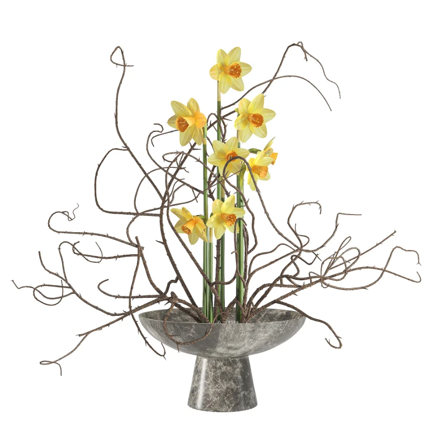 Daffodils Dry Twisted Branch Bouquet - Image 1