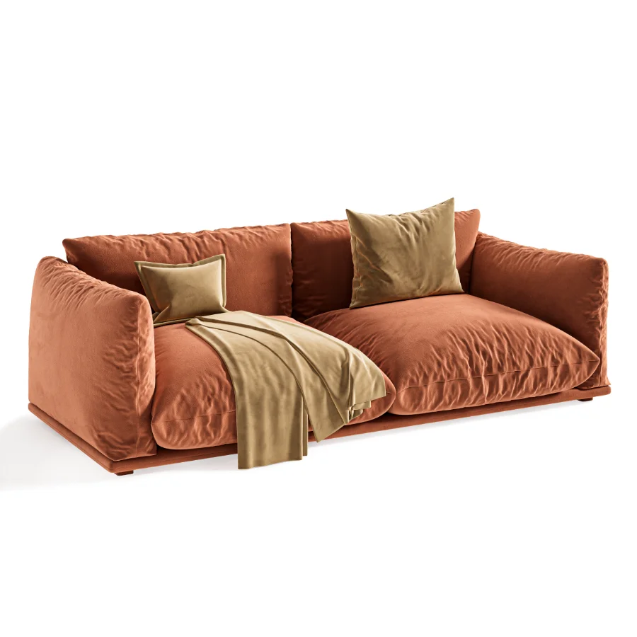 Modern Soft Velvet Sofa with Cushions and Throw Blanket - Image 5