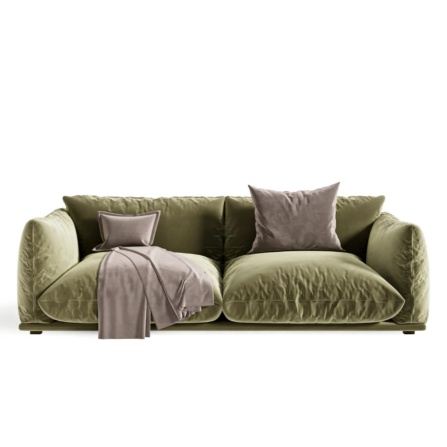 Modern Soft Velvet Sofa with Cushions and Throw Blanket - Image 3