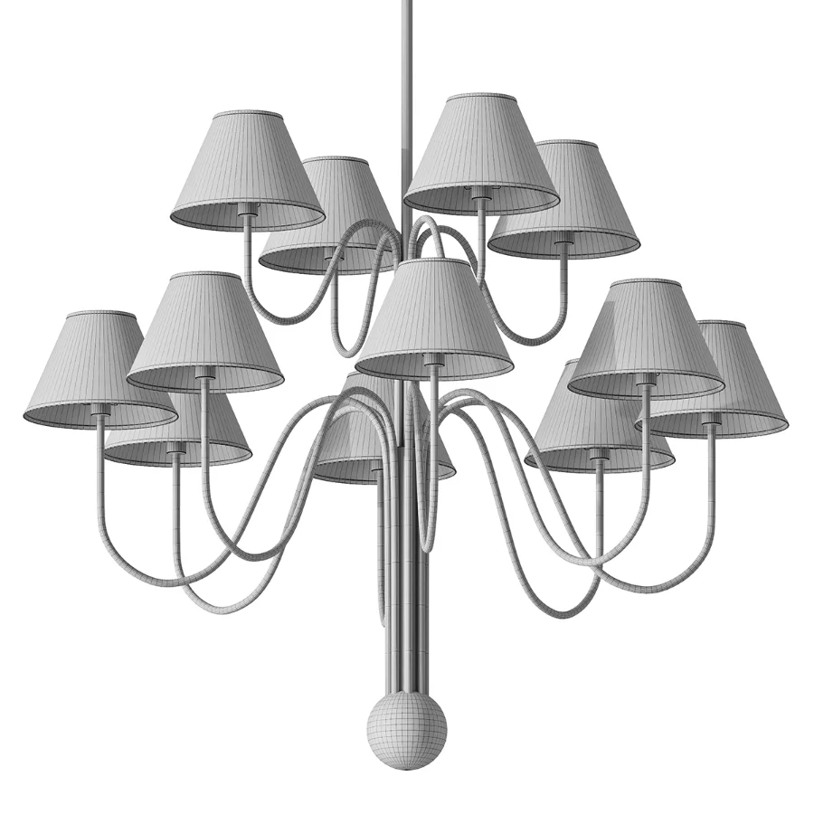 Red Curved Arm Fabric Shade Chandelier - Image 4