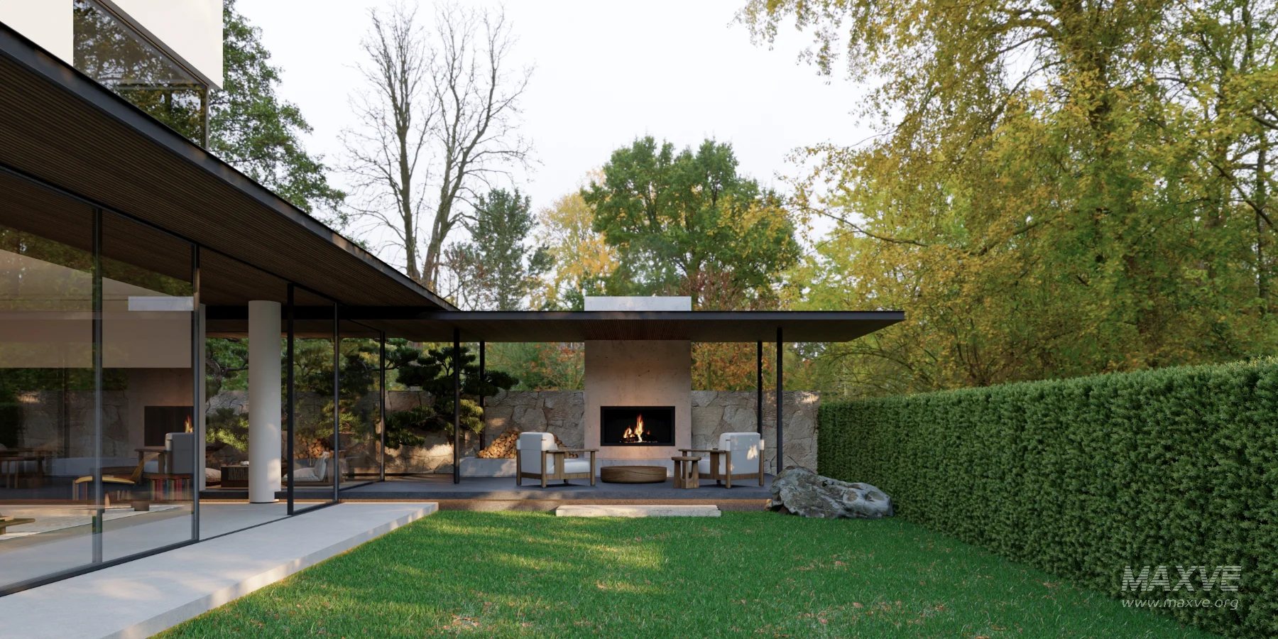 Modern courtyard living room and dining room - Image 1
