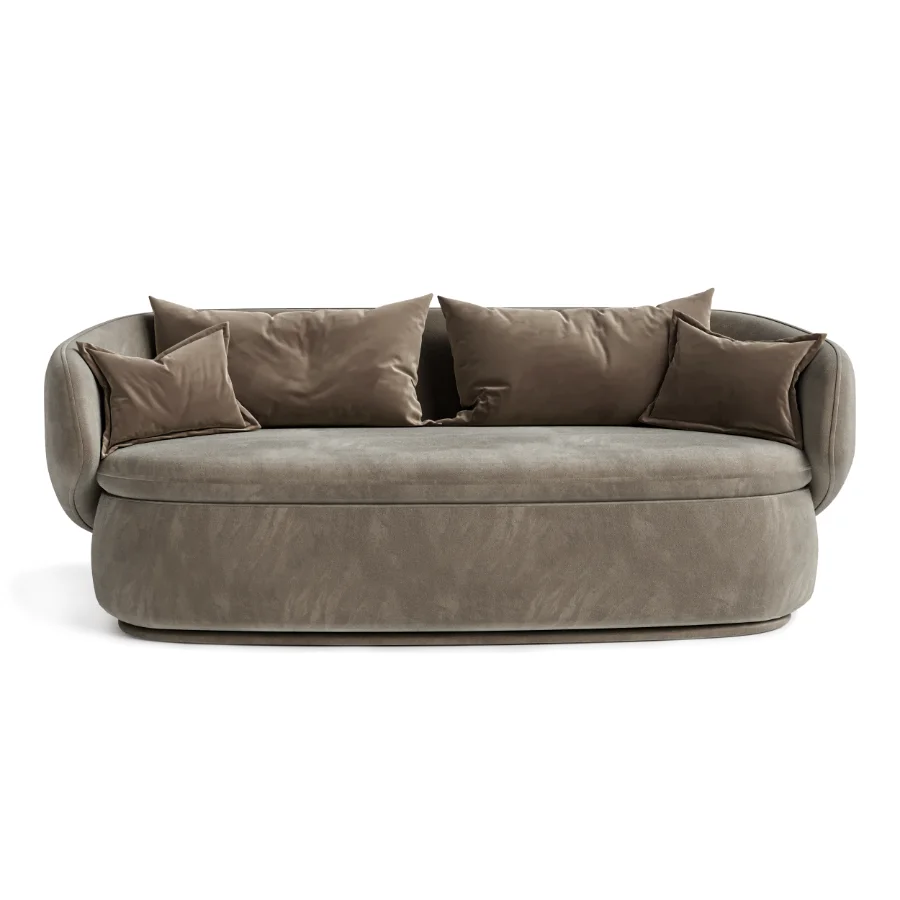 Modern Organic Curved Sofa with Velvet Pillows - Image 6