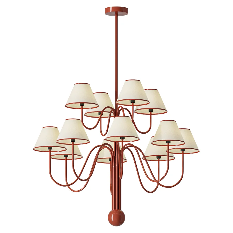 Red Curved Arm Fabric Shade Chandelier - Image 2