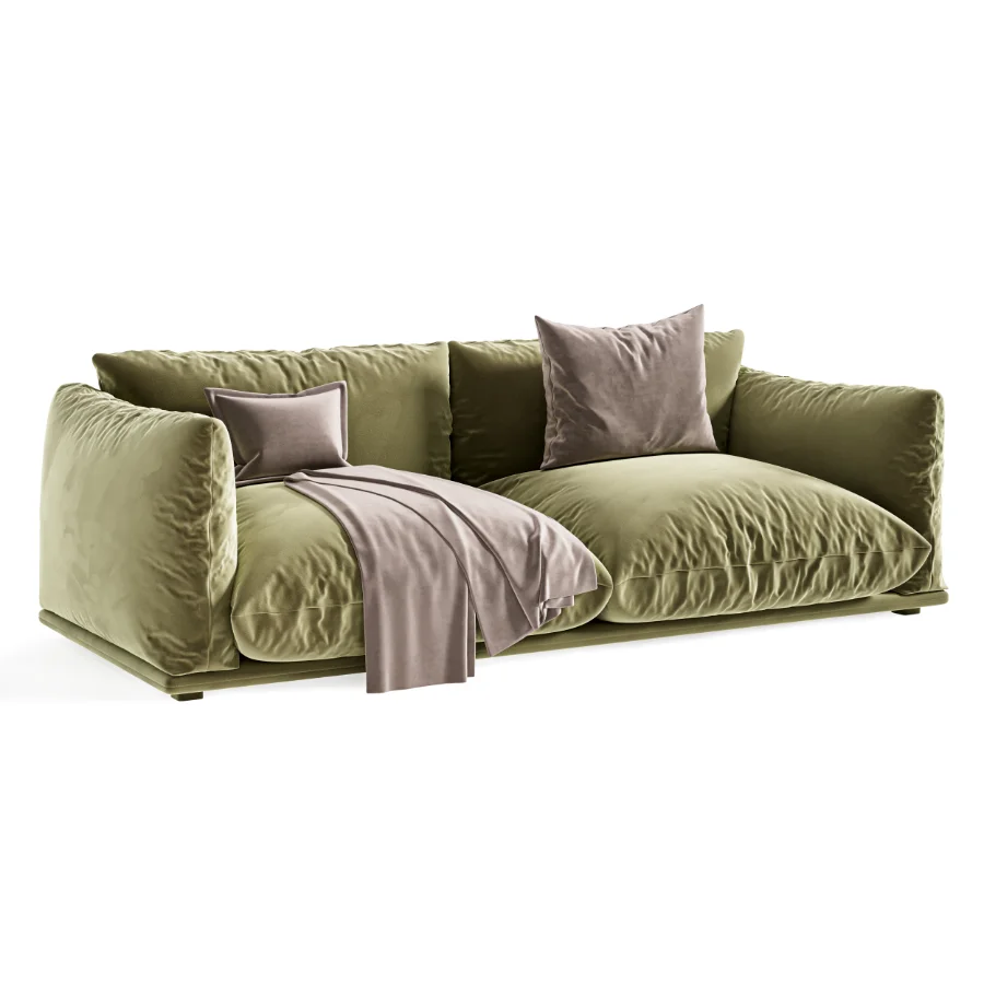 Modern Soft Velvet Sofa with Cushions and Throw Blanket - Image 2
