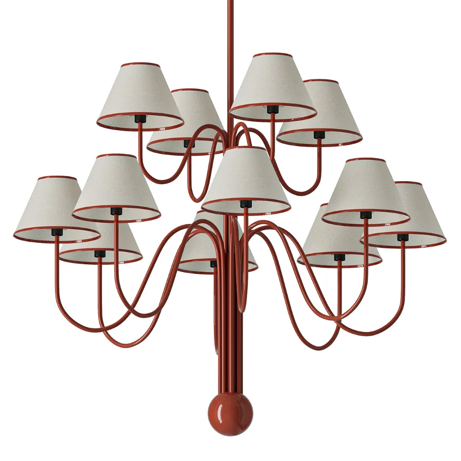 Red Curved Arm Fabric Shade Chandelier - Image 3