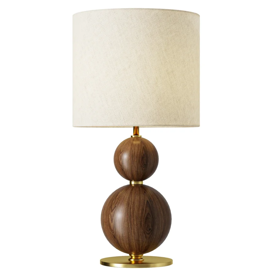 Itens Henriqueta Brass Wood Linen Table Lamp - Image 1