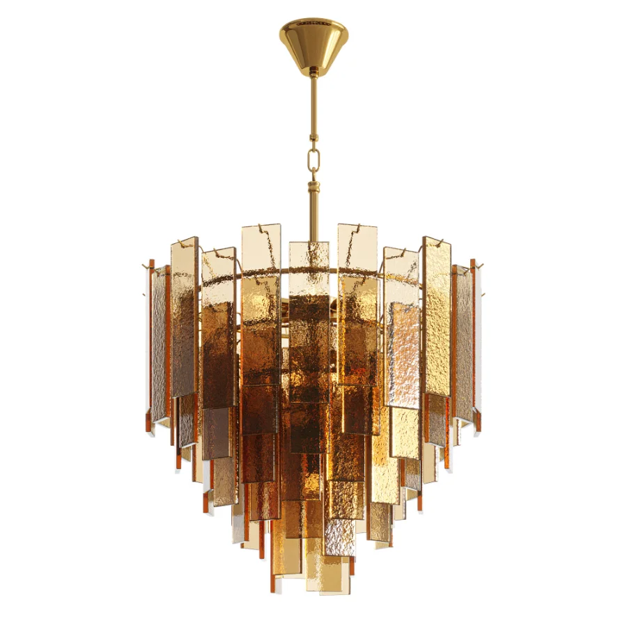 Ceiling chandelier Ice corrugated glass brass - Image 5