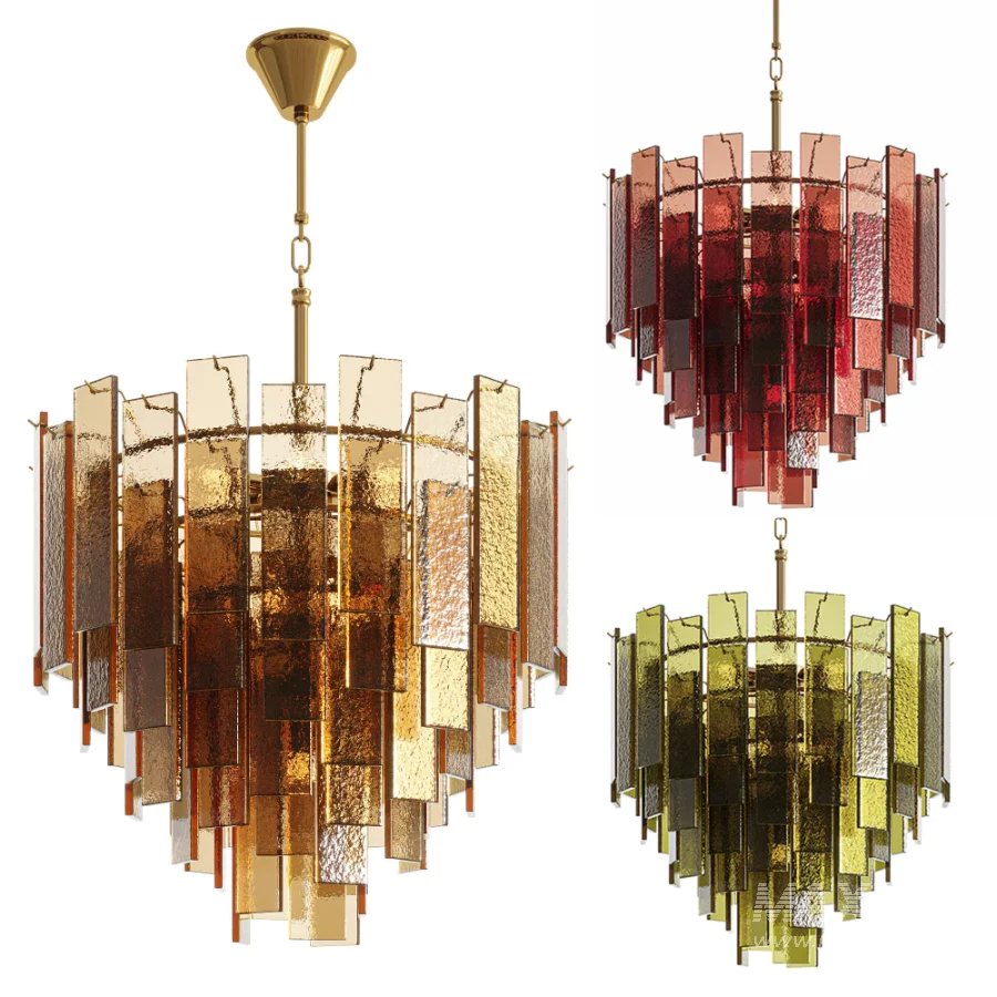 Ceiling chandelier Ice corrugated glass brass - Image 4