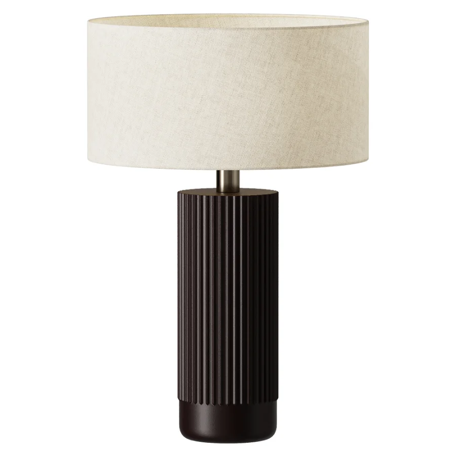 Nitara Chocolate Ribbed Concrete Brass Fabric Table Lamp - Image 1