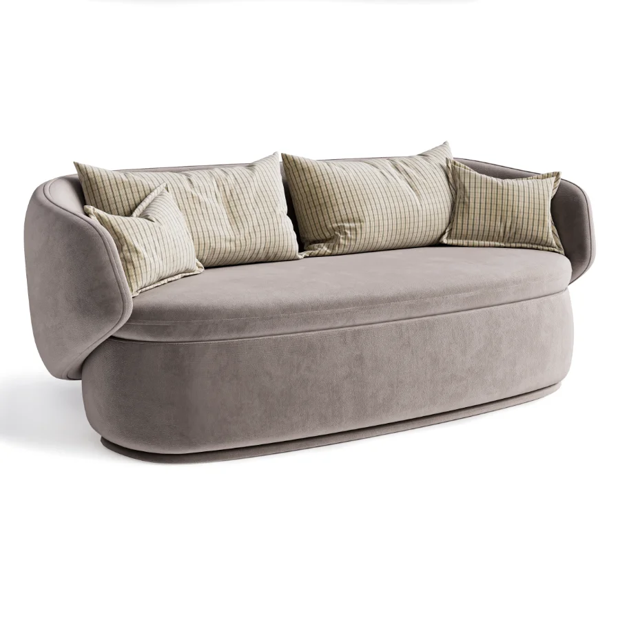 Modern Organic Curved Sofa with Velvet Pillows - Image 5