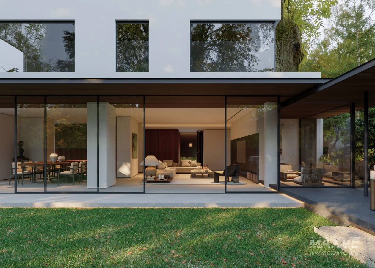 Modern courtyard living room and dining room - Image 5