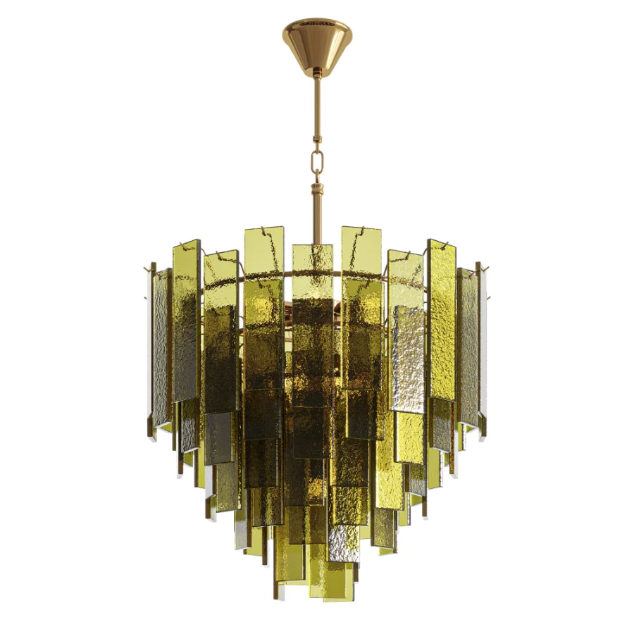 Ceiling chandelier Ice corrugated glass brass - Image 3