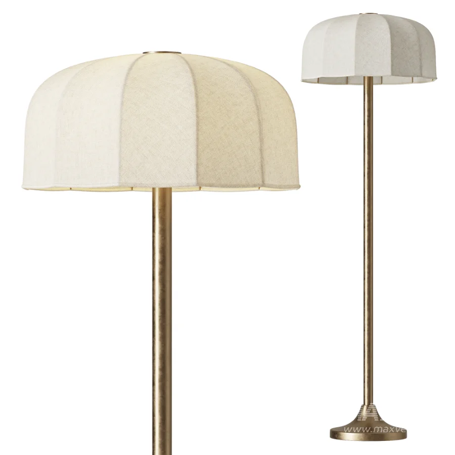 FareDecor Ottino Aged Brass Linen Fabric Floor Lamp - Image 1